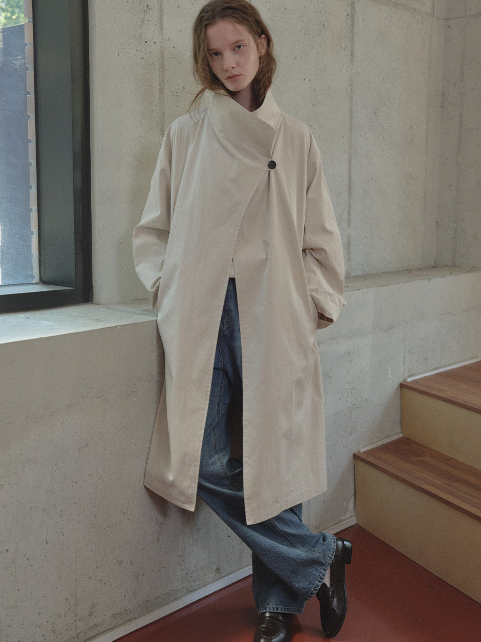 Tillidie One-button collar trench coat Light beige