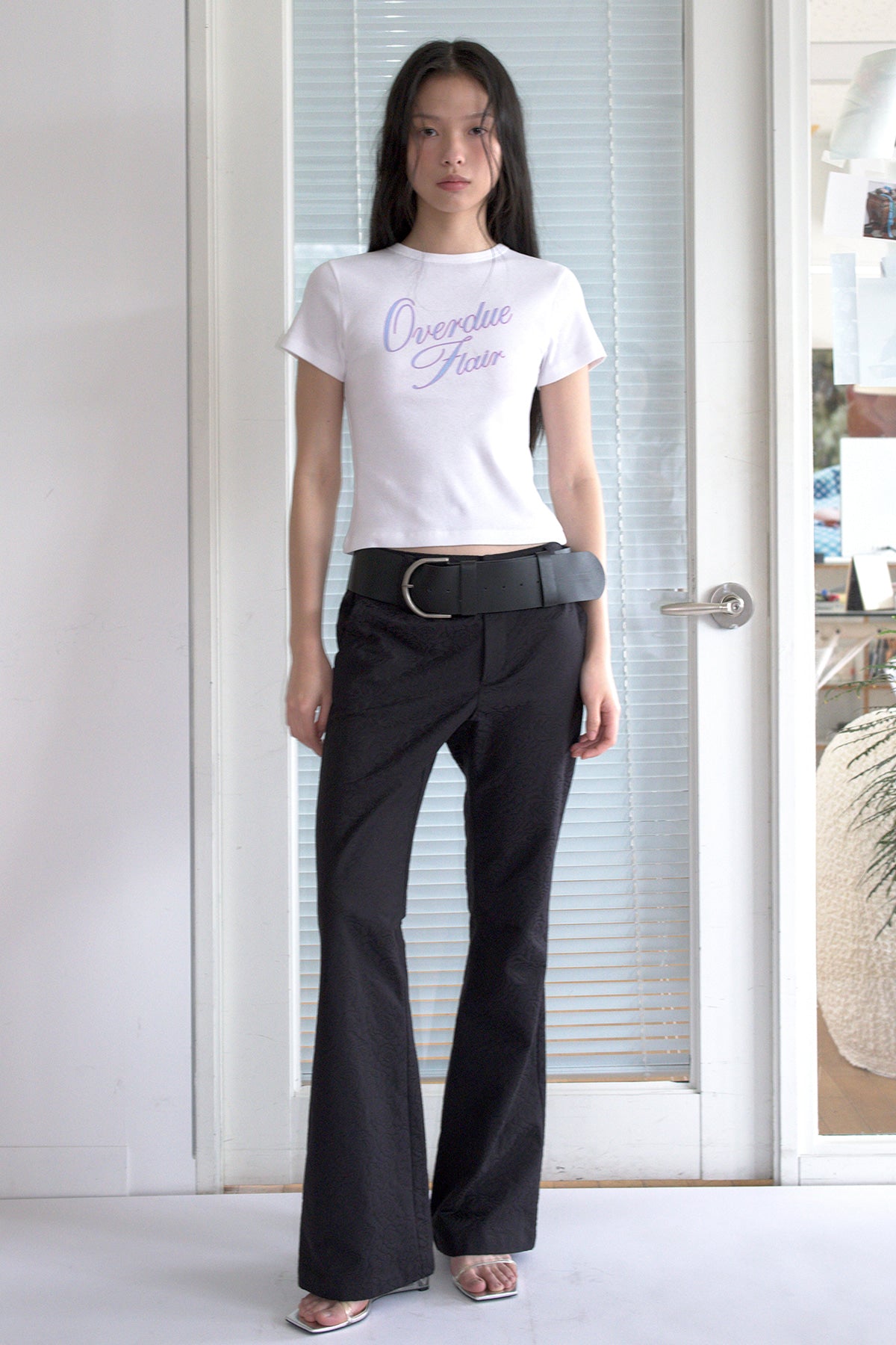 Overdueflair Jacquard Semi Bootcut Pants Black Rose