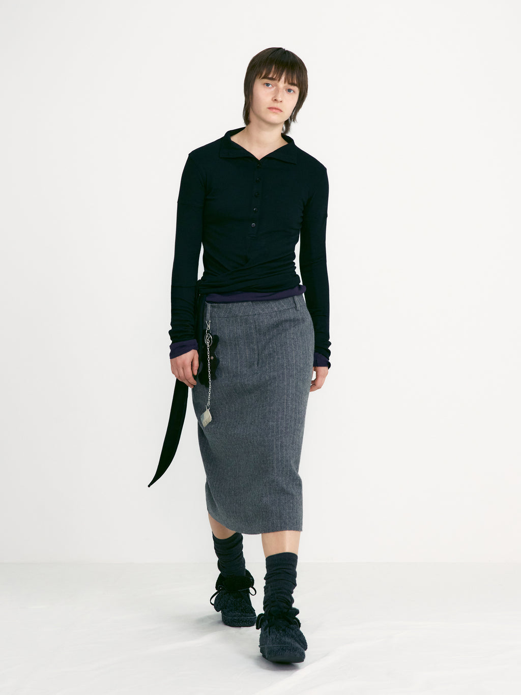 [low_classic] Button Up Wrap T-Shirt
Black