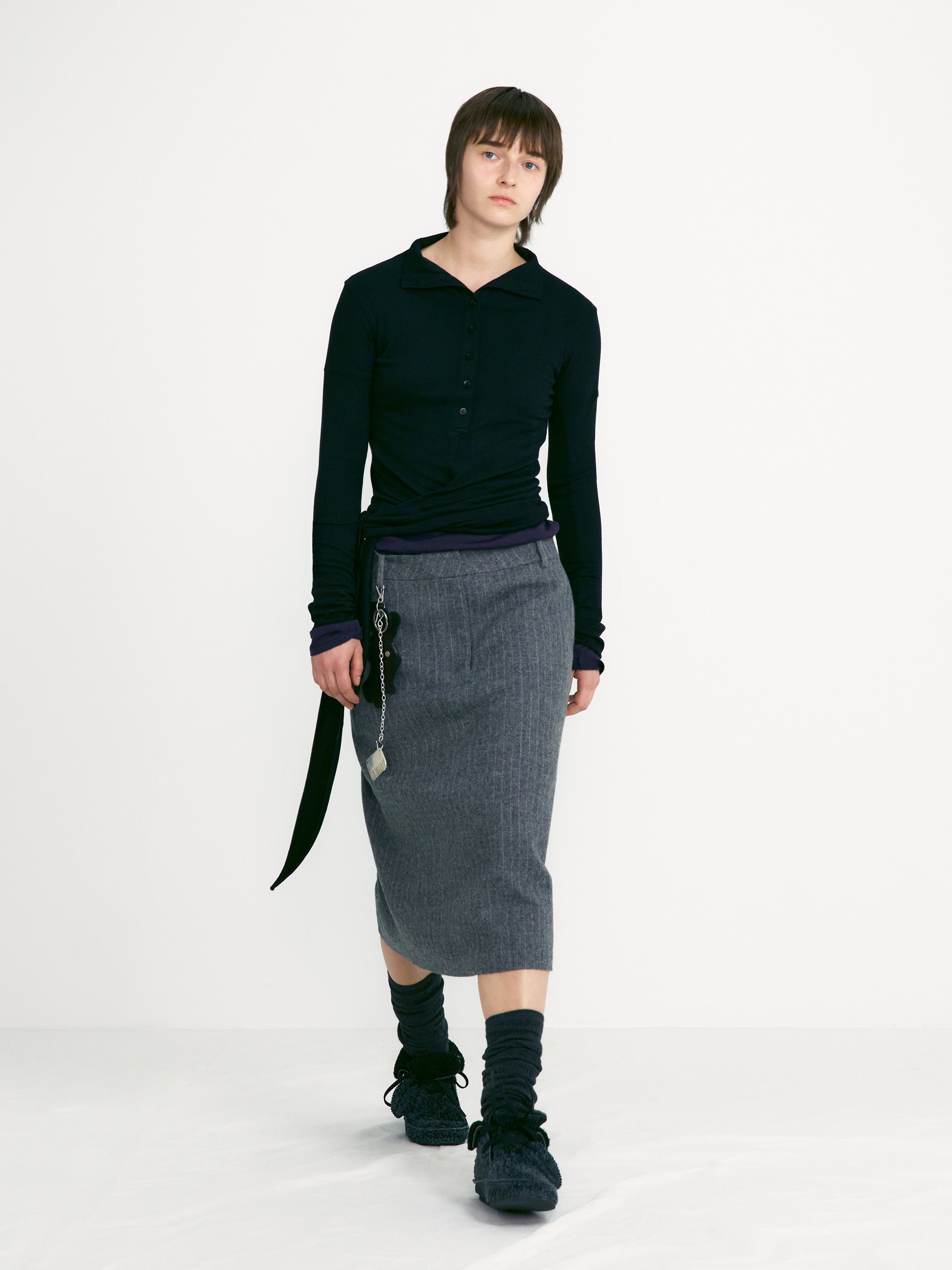 [low_classic] Button Up Wrap T-Shirt
Black