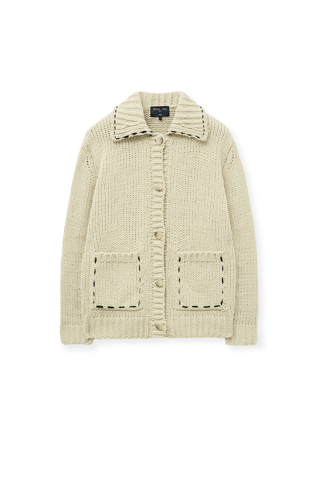 [matinkim] HANDMADE COLLAR KNIT CARDIGAN FOR MEN IN BUTTER