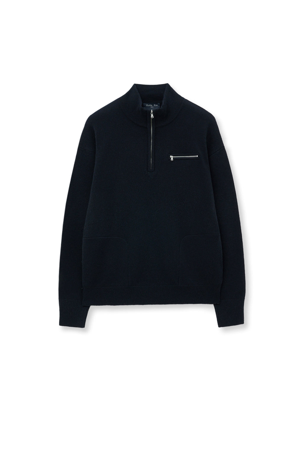 [matinkim] Back Logo Half Knit Zip UP Pullover For Men IN Navy