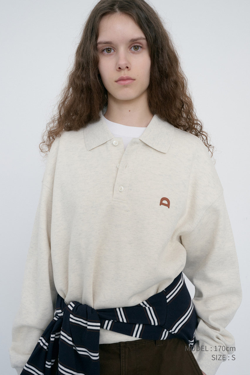 Dunst Unisex Leather Logo Collared T-Shirt Oatmeal Melange