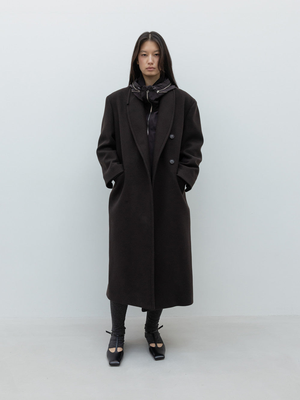 Low Classic Wool Shawl Collar Coat Brown