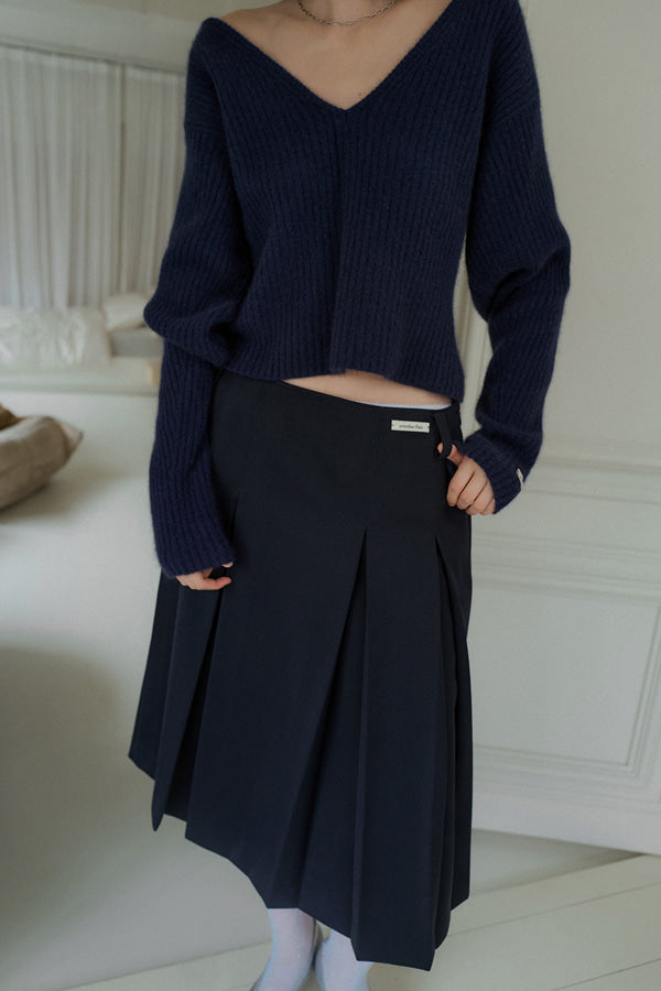 Overdueflair Wool Pleated Skirt Navy