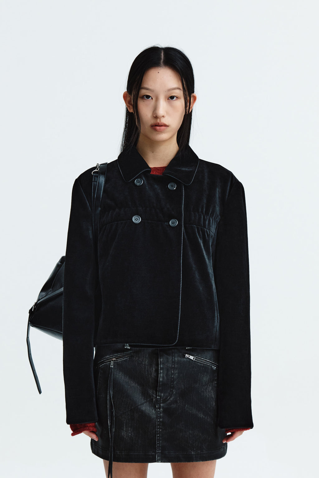 Matinkim Velvet Double Crop Jacket IN Black