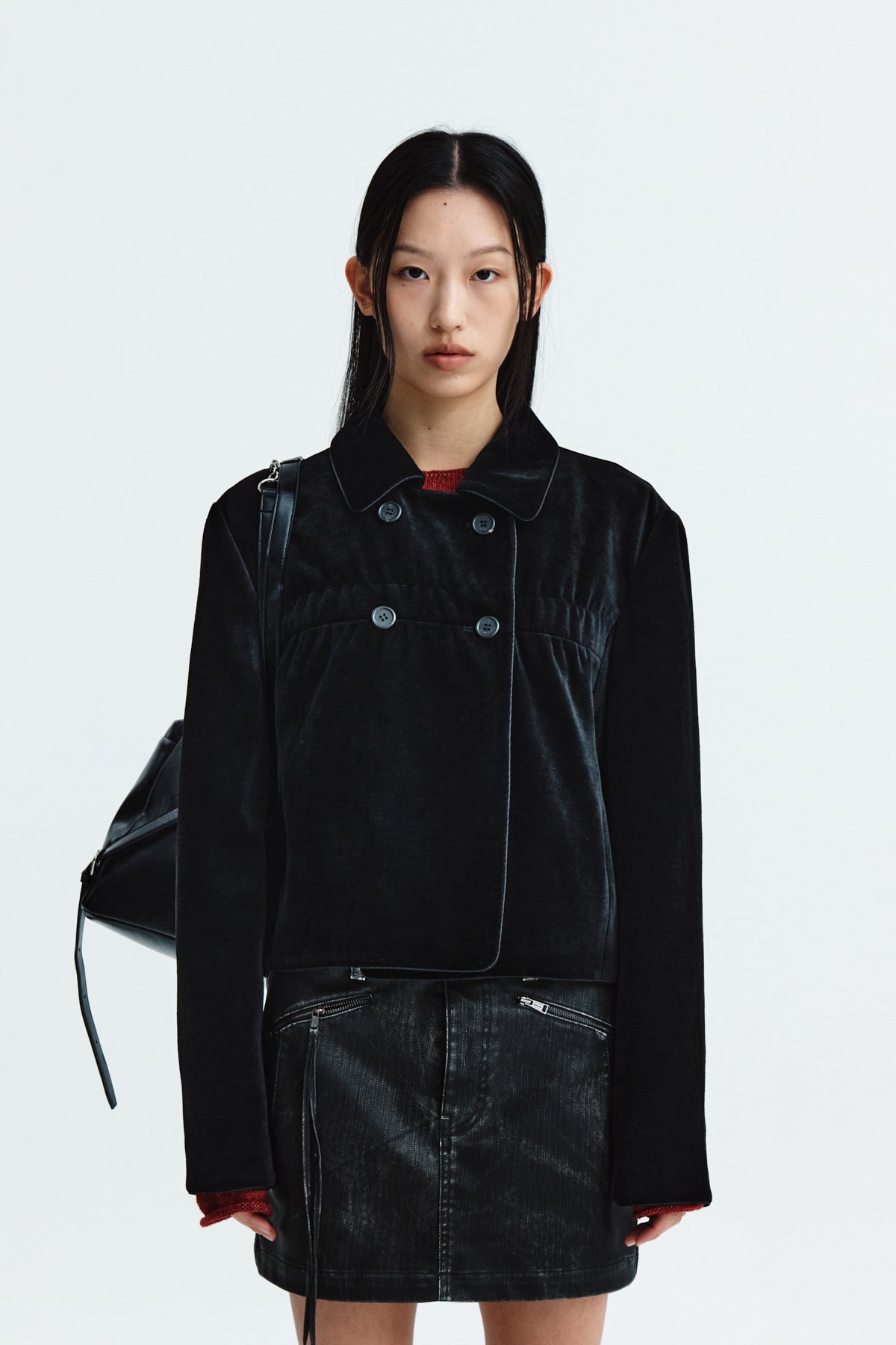 Matinkim Velvet Double Crop Jacket IN Black