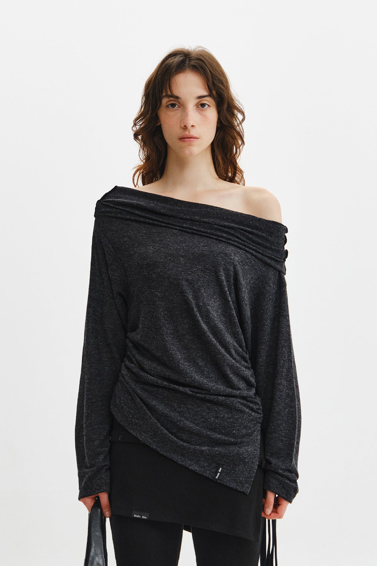 Matinkim Asymmetric Side Shirring Top IN Charcoal