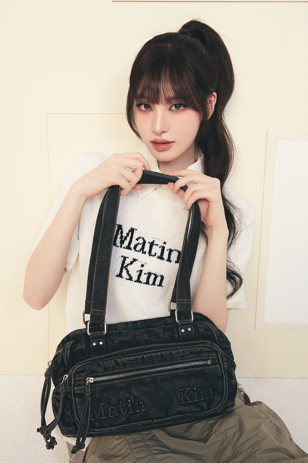 Matinkim Matin Kim Matin Dust Denim One Pocket Shoulder Bag IN Black