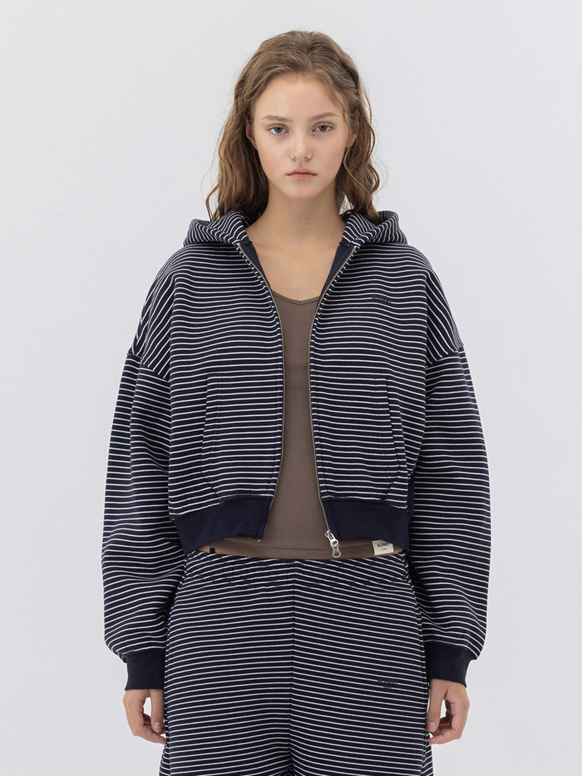 GLOWNY G Warm Core Stripe Zip Hoodie (Navy Stripe)