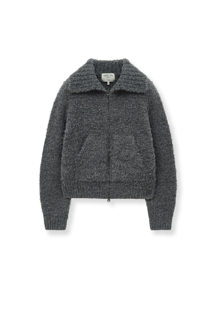 Matinkim Matin Kim Boucle Knit Zip UP Cardigan IN Charcoal