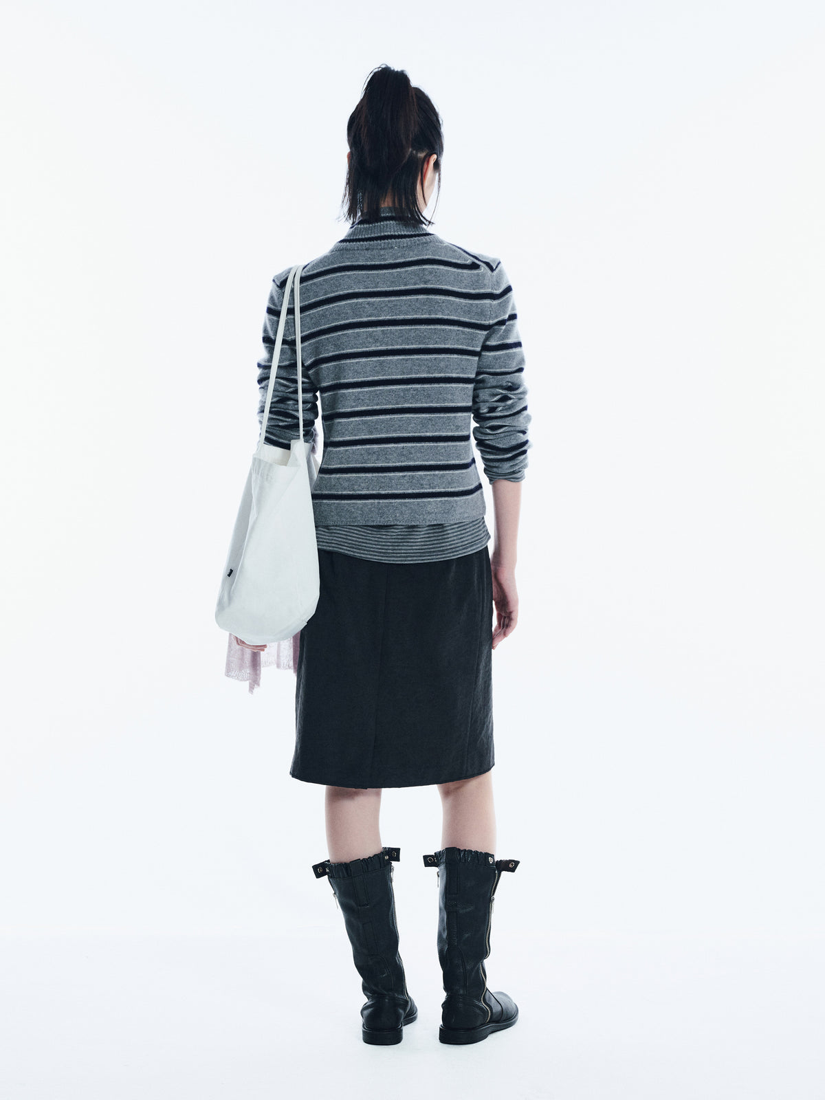Low Classic Wool Blend Striped Zip-Up Sweater Melange Grey