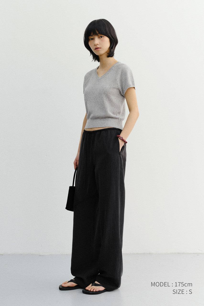 Dunst Summer Linen V-Neck Knit Melange Grey