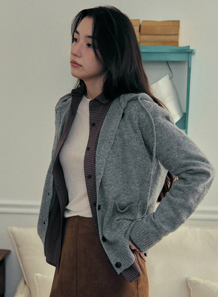 Mango Maniplease Colin Hood Knit Cardigan Melange Grey