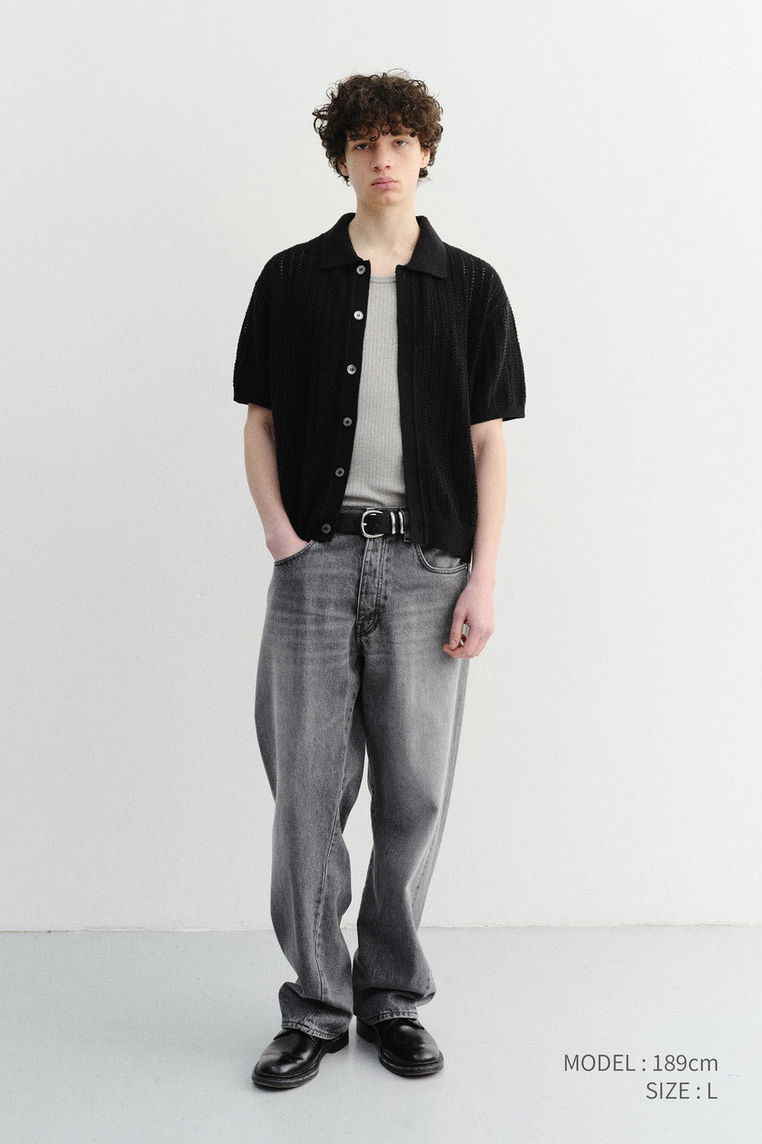 Dunst Crochet Collared Cardigan Black