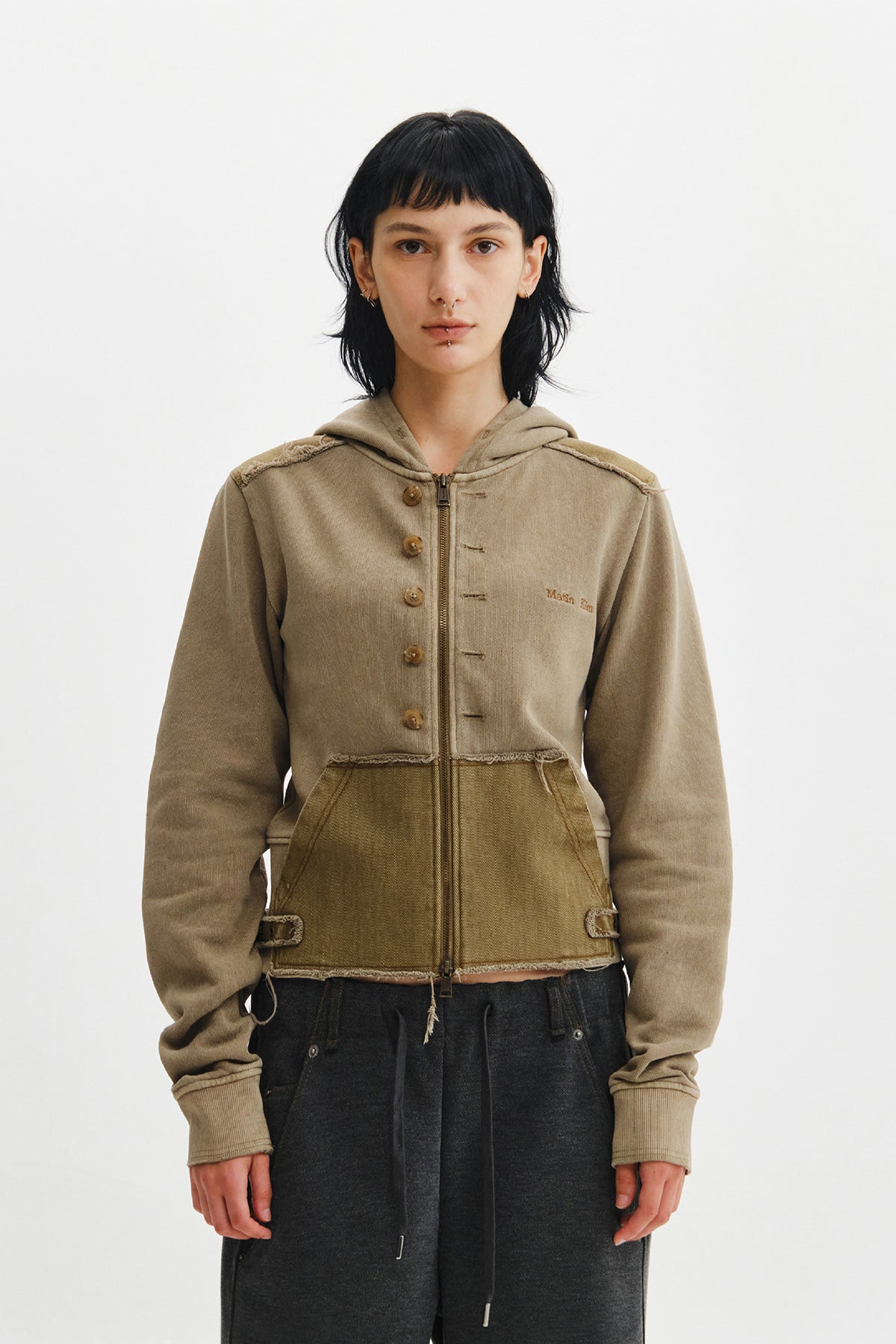 Matinkim Faded Washed Hoody Zip UP IN Khaki