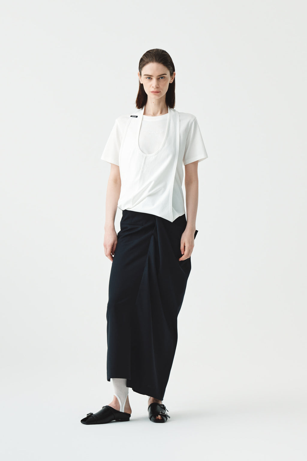 Matinkim Matin Kim Blurred Logo Layered Long Top IN White