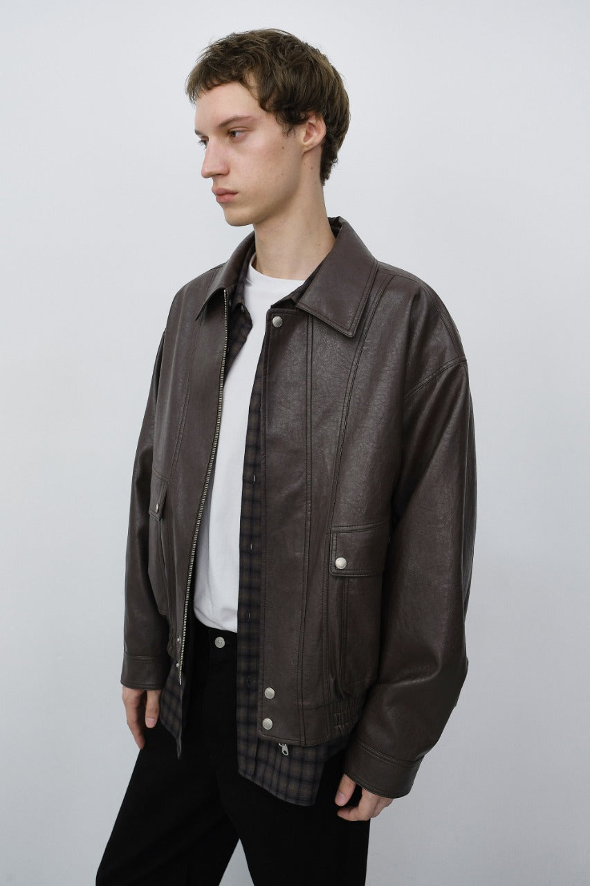 Dunst Unisex Leather Zip-Up Blouson Dark Brown