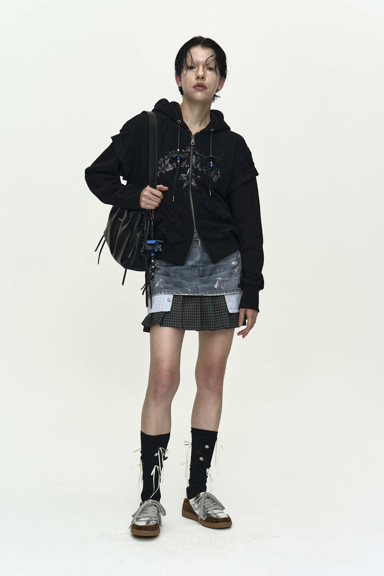 Andersson Bell Painted Denim Layered Mini Pleats Skirt