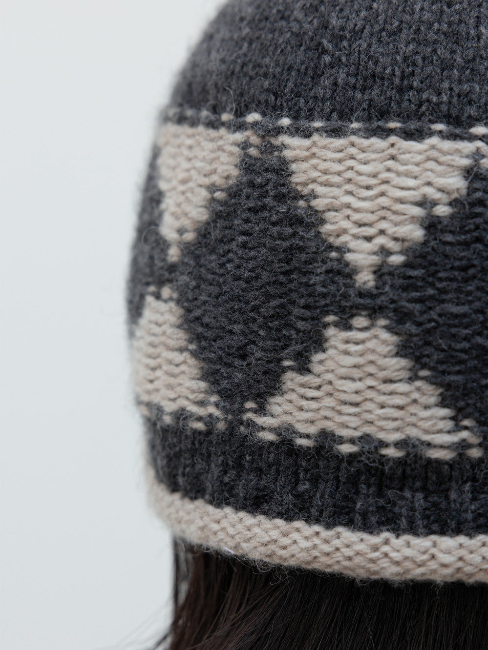 Low Classic Argyle Jacquard Knit Beanie Charcoal