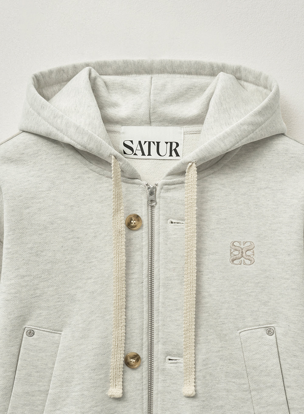 [satur] (W) Teo Cotton All Day Hood Zip-Up - Melange Ivory