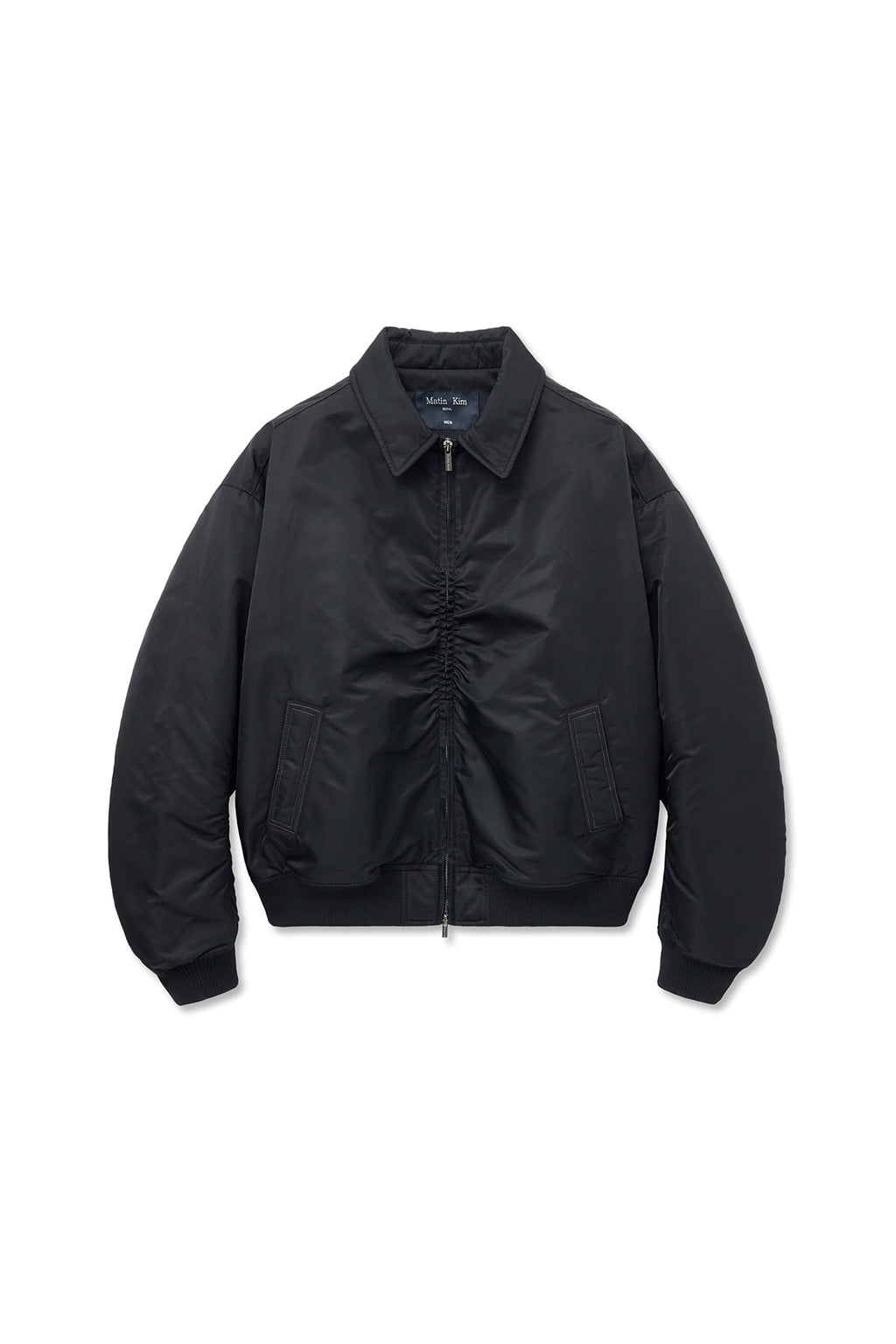 [matinkim] APPLIQUE LOGO SHIRRING BOMBER JUMPER FOR MEN IN BLACK