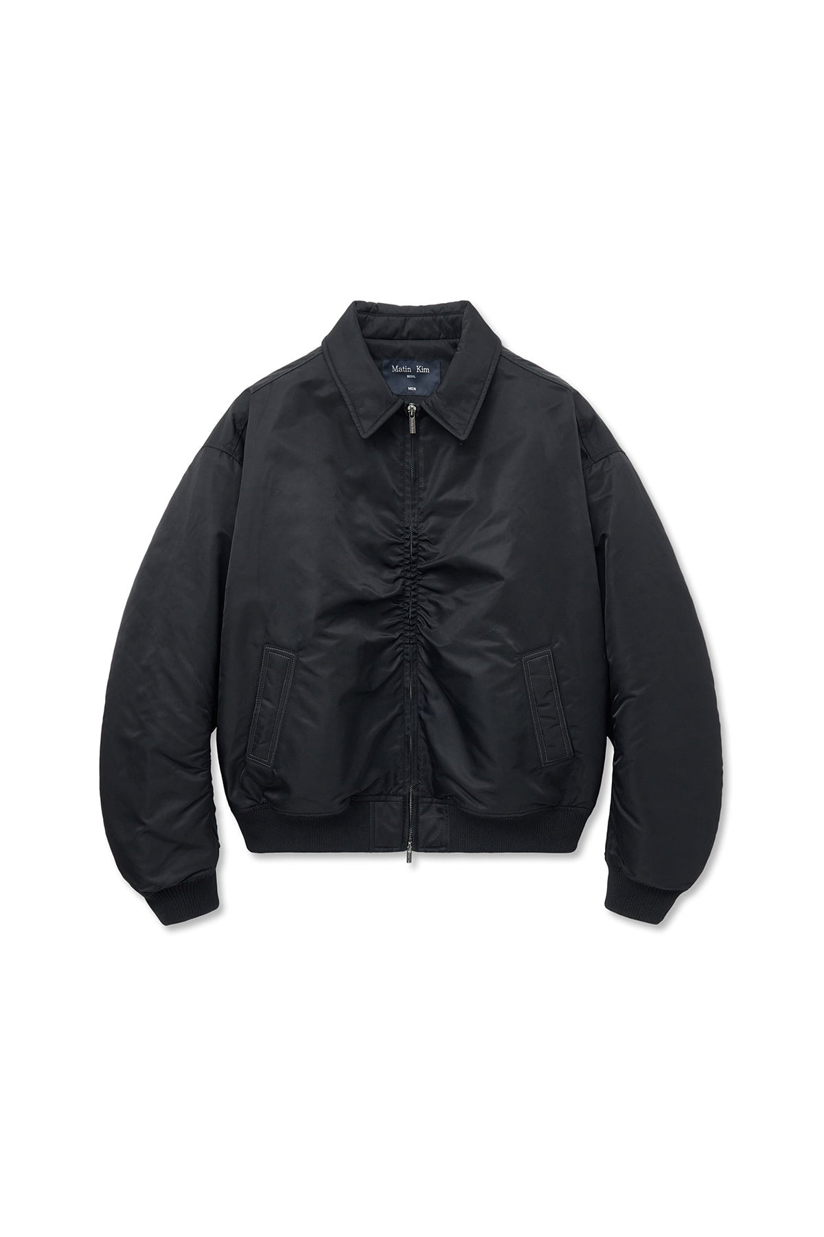 [matinkim] APPLIQUE LOGO SHIRRING BOMBER JUMPER FOR MEN IN BLACK