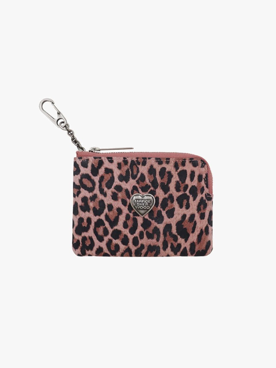 Margesherwood Heart Zipper Wallet Silver Logo pink leopard suede