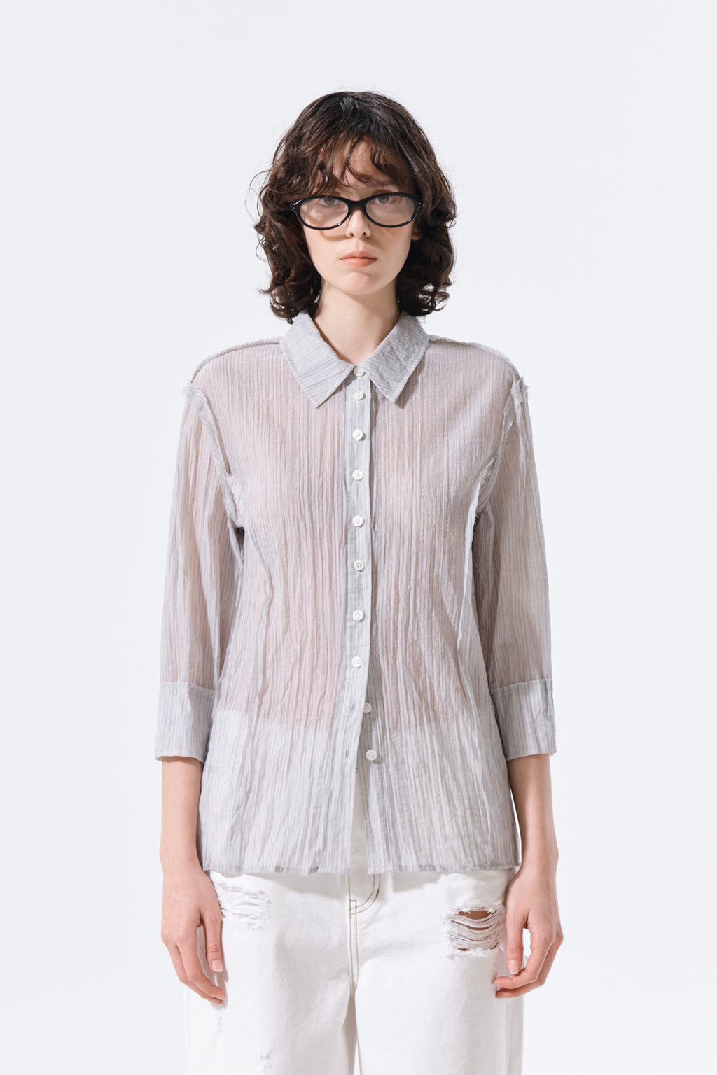Matinkim Raw Edge Crinkle Blouse IN Light Grey