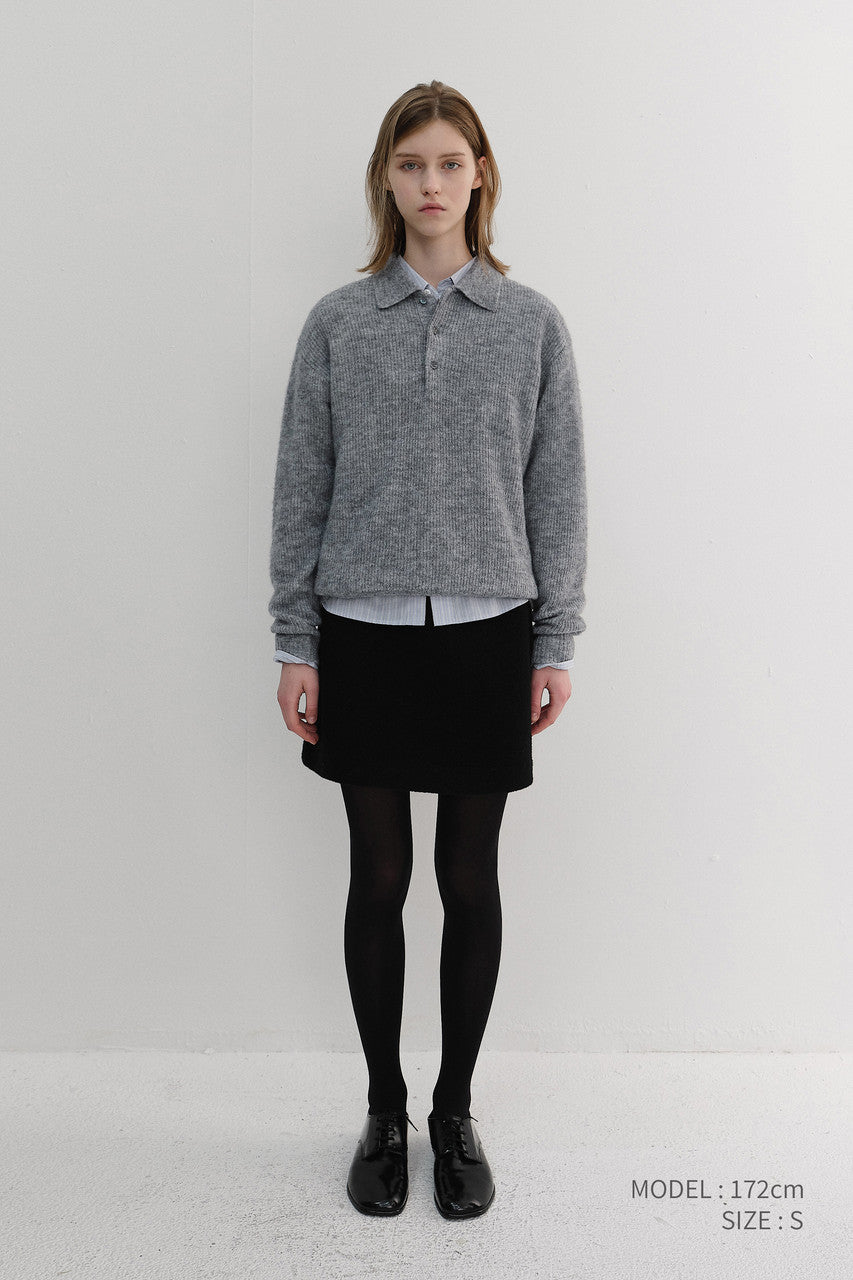 Dunst Unisex Hairy Collared Sweater Melange Grey