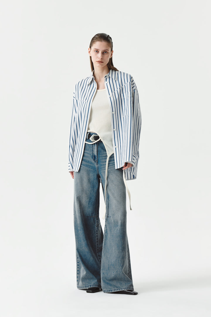 Matinkim Knee Point Wide Denim Pants IN Blue