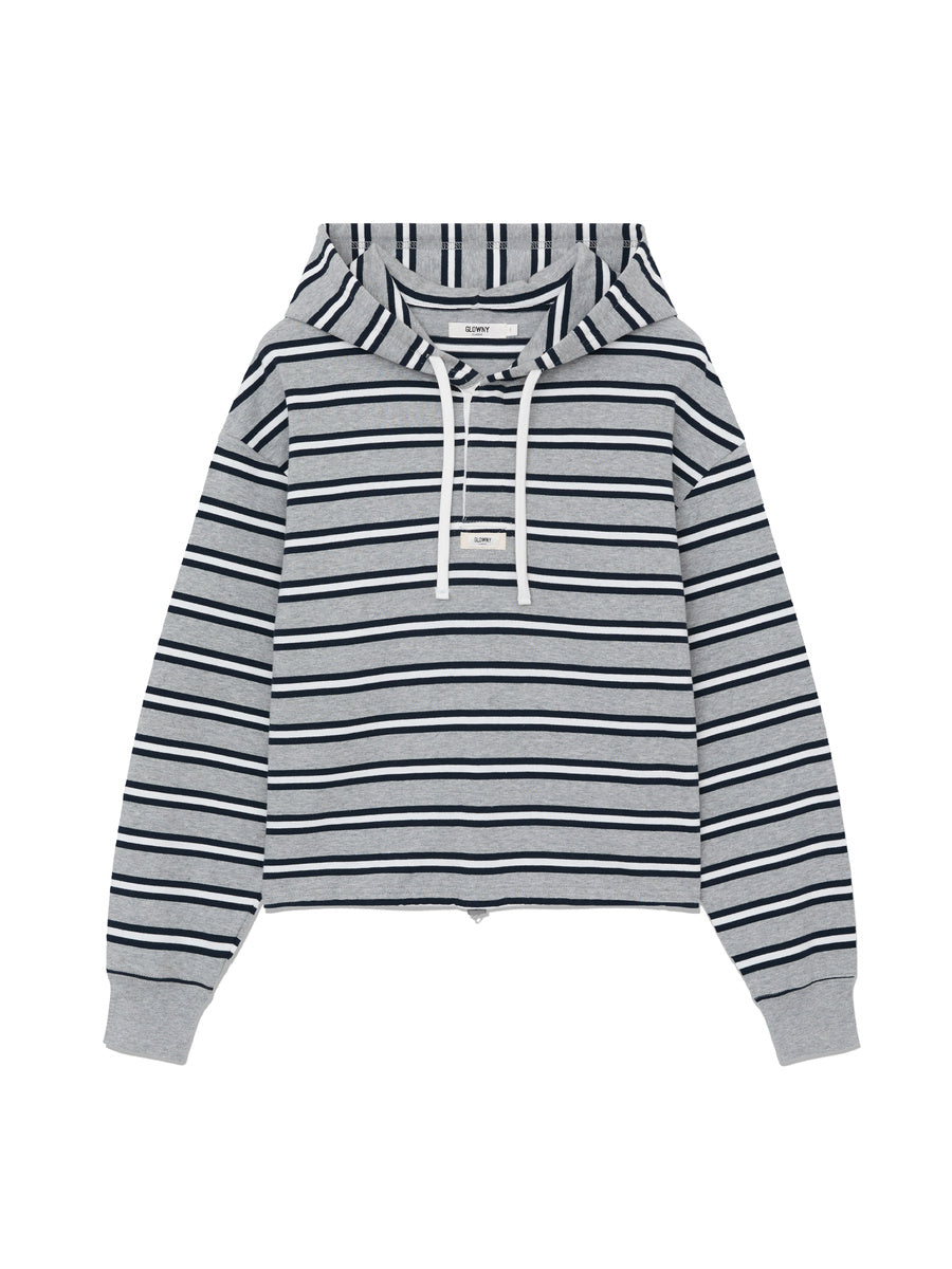 GLOWNY Heritage Stripe Button Hoodie (Gray)