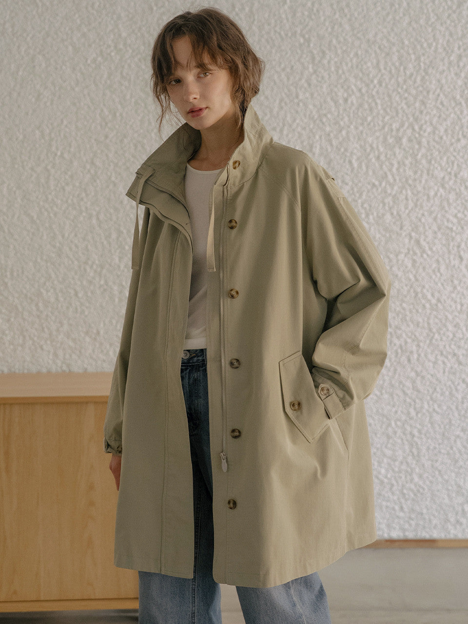 Tillidie High Neck Utility Jacket Khaki