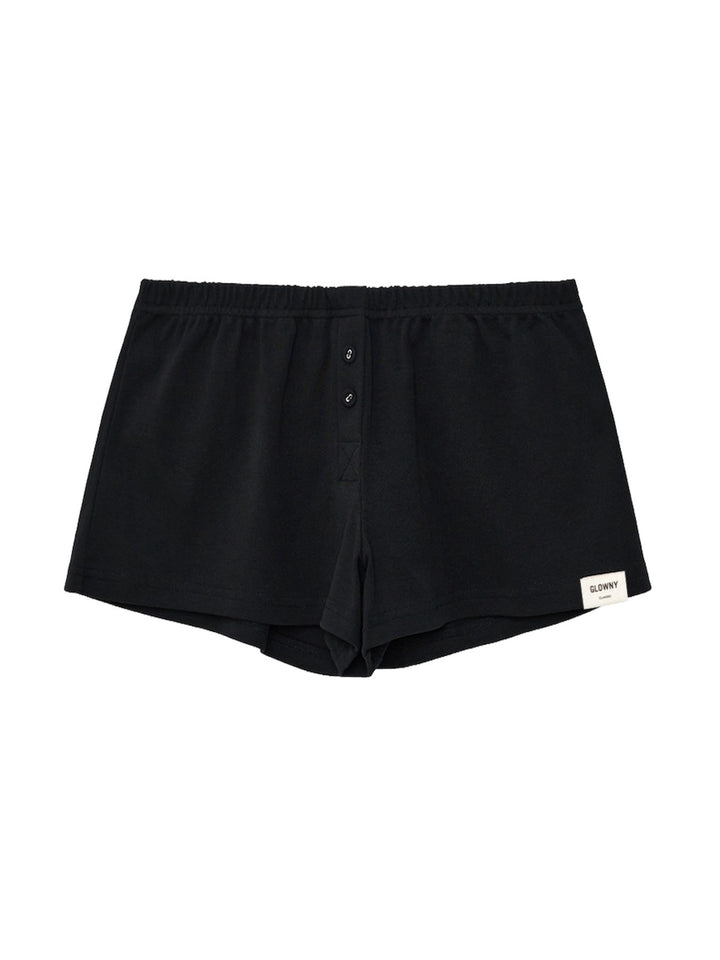 GLOWNY Button Fly Mini Shorts (Black)