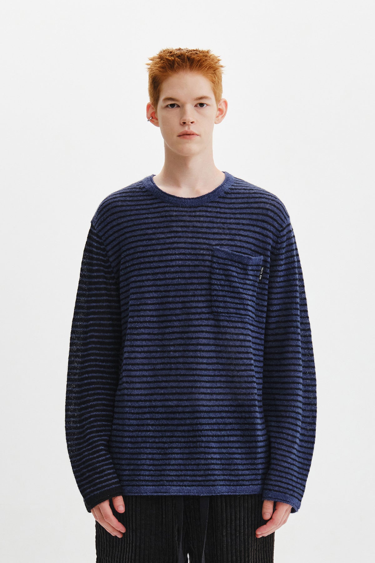 Matinkim Multi Stripe Alpaca Blended Knit Pullover IN Blue