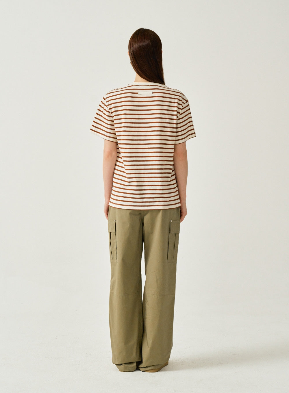 [satur] (W) All Day Basic Stripe T-Shirt - Brown