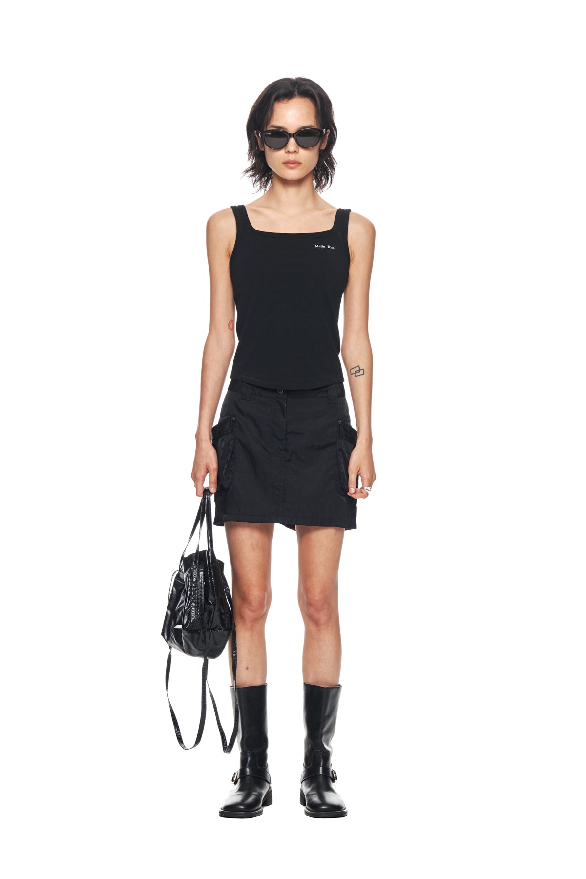 Matinkim Lowrise Nylon Cargo Mini Skirt IN Black