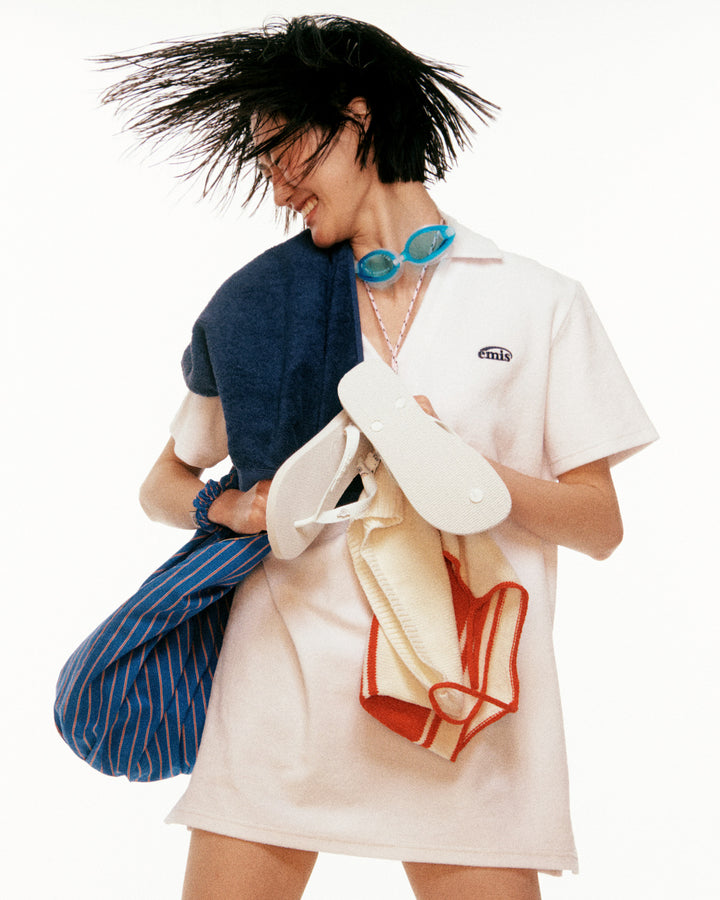 Emis Terry Collared Dress-White