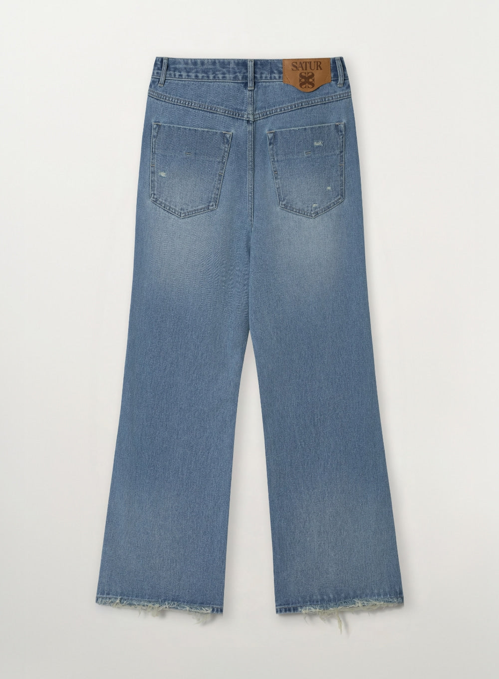 [SATUR] Damage Washed Flare Fit Denim Pants - Blue