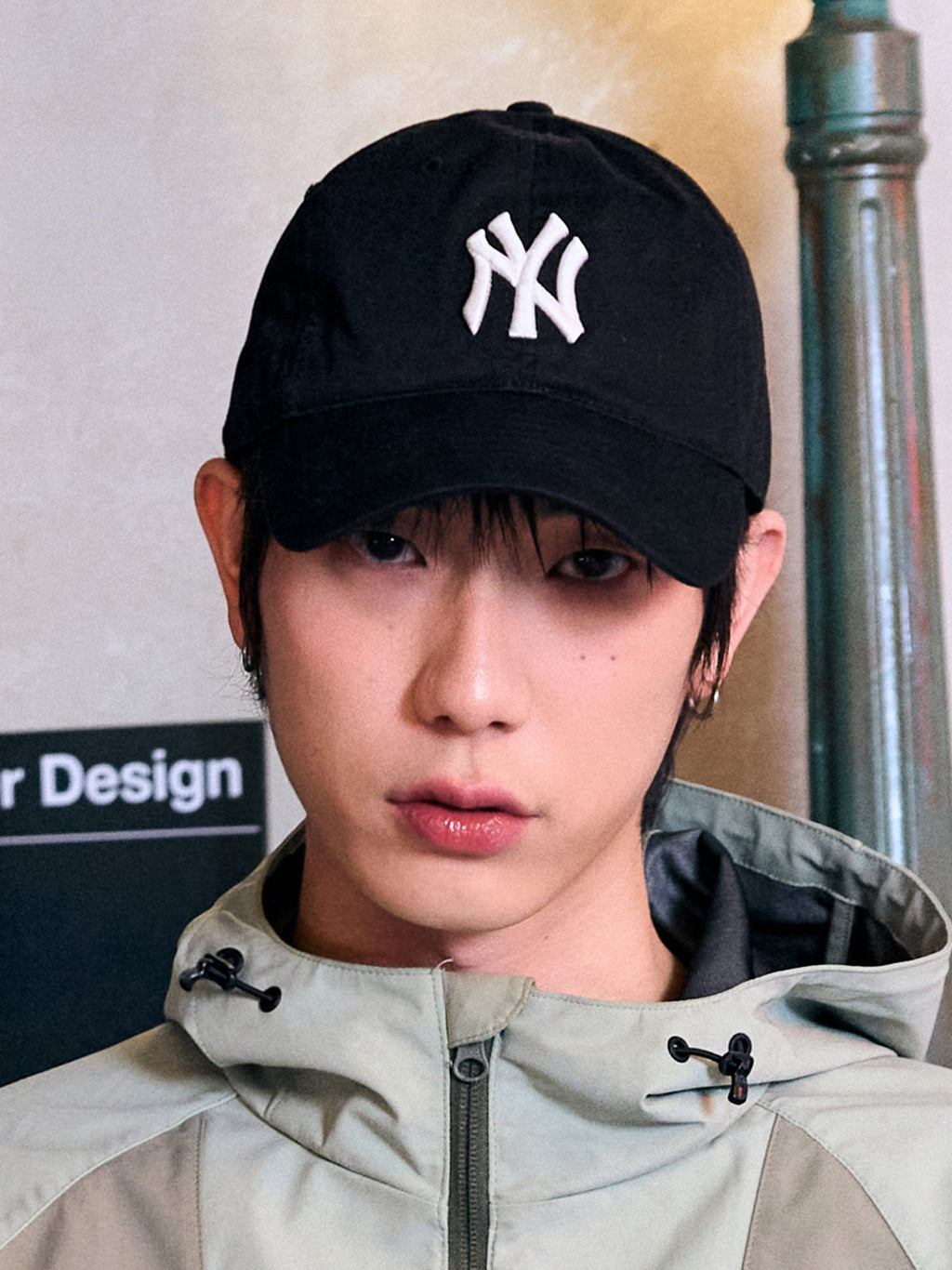 MLB BLACK unstructured cap, a stylish Korean designer hat for casual streetwear looks.