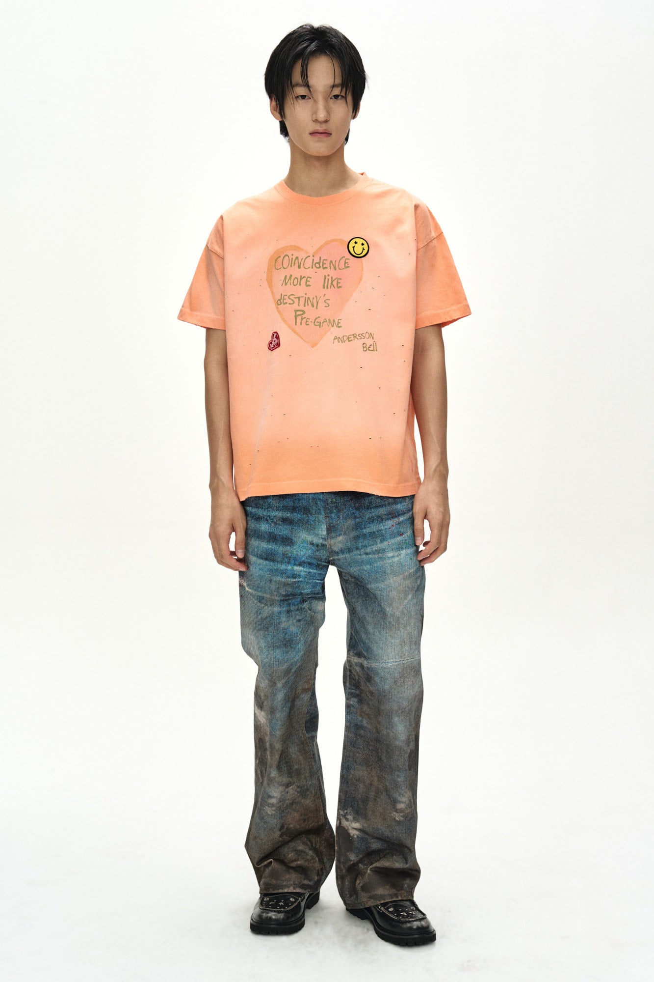 Andersson Bell (Essential) Unisex Spray Washed Heart Message T-Shirt