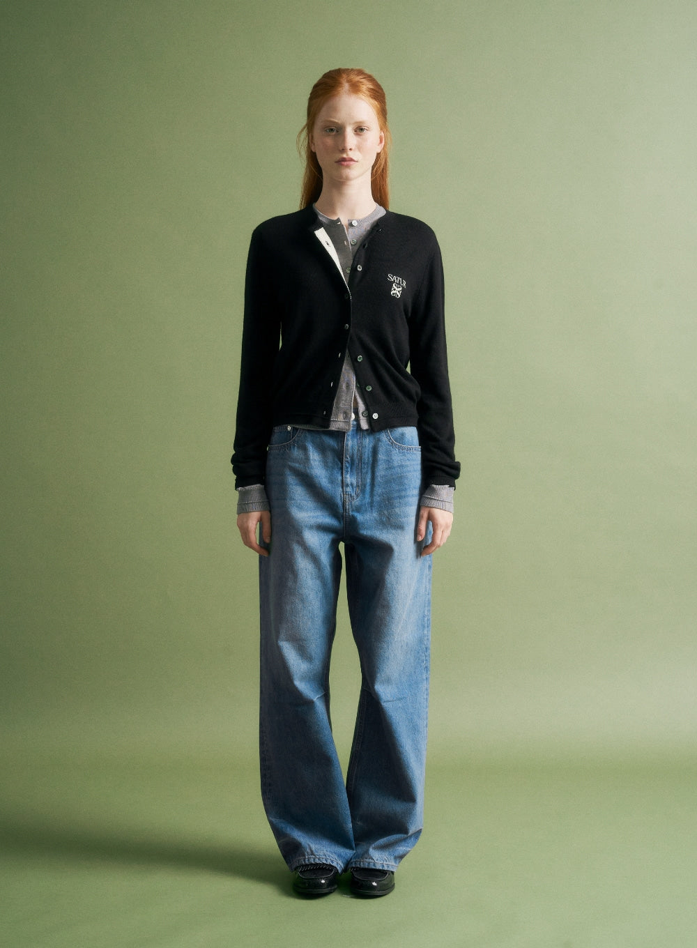 [satur] (W) Crease Hemline Wide Denim Pants - Union Washed