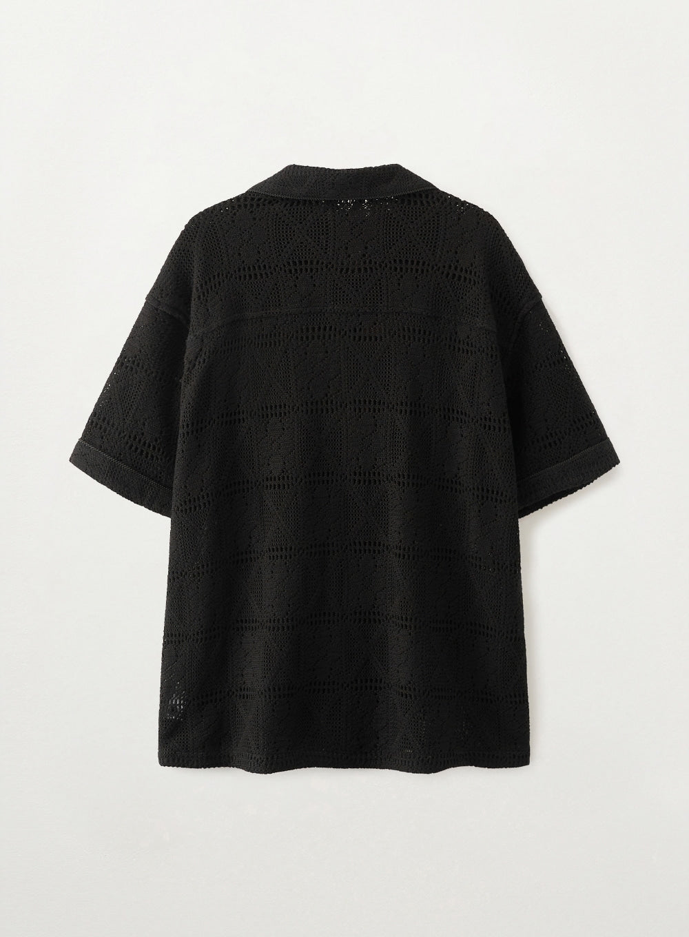 Satur Crochet Collar Half Shirt - Black