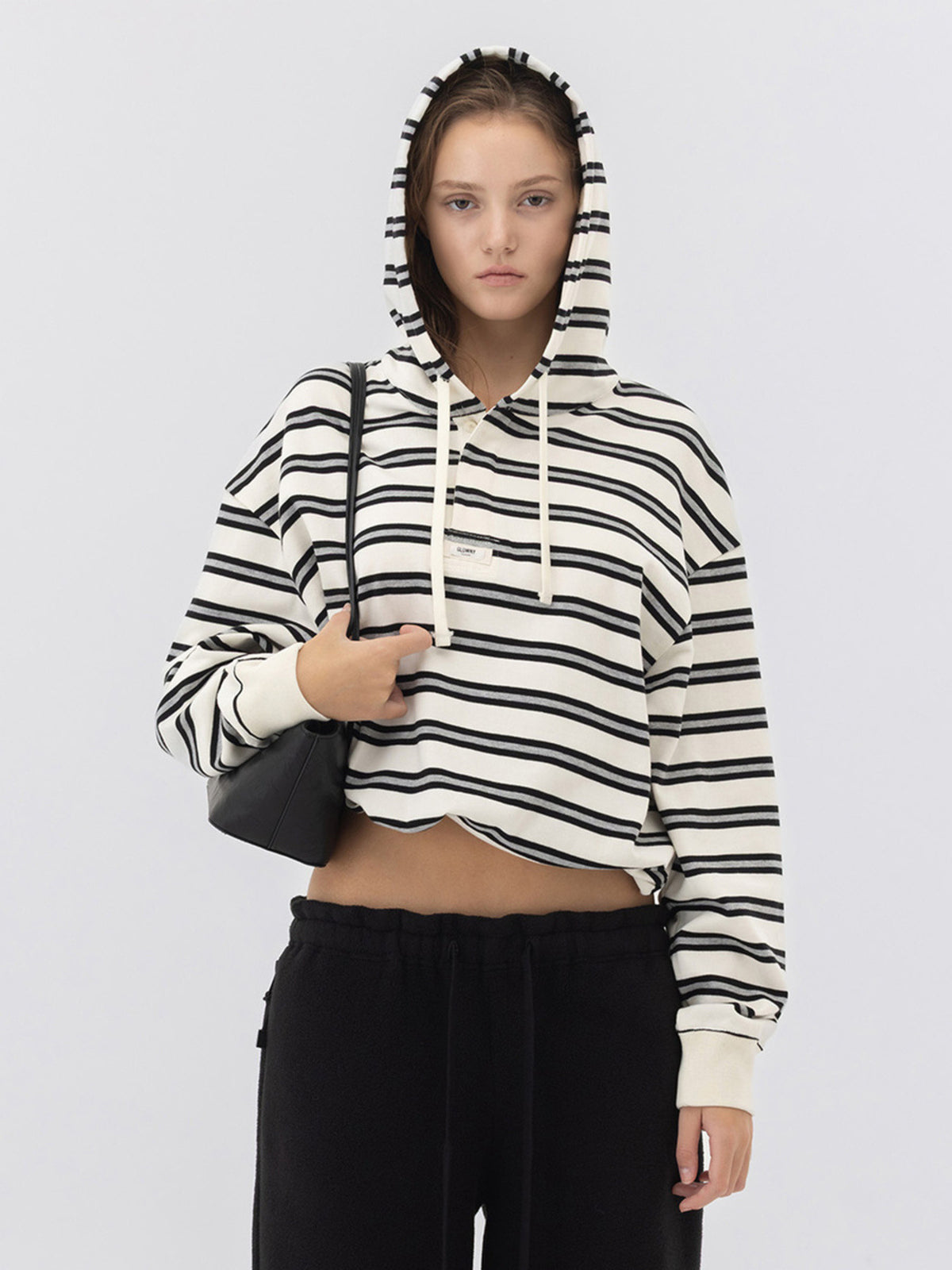 GLOWNY Heritage Stripe Button Hoodie (White)