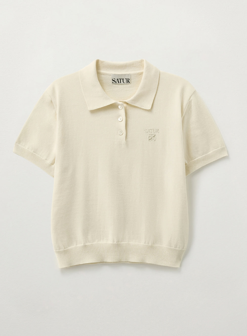 [satur] (W) Fine Half Pique Polo Knit - Cream