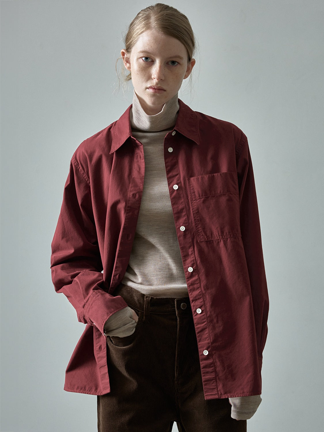 Facade Pattern Classic Peach Cotton Shirt burgundy