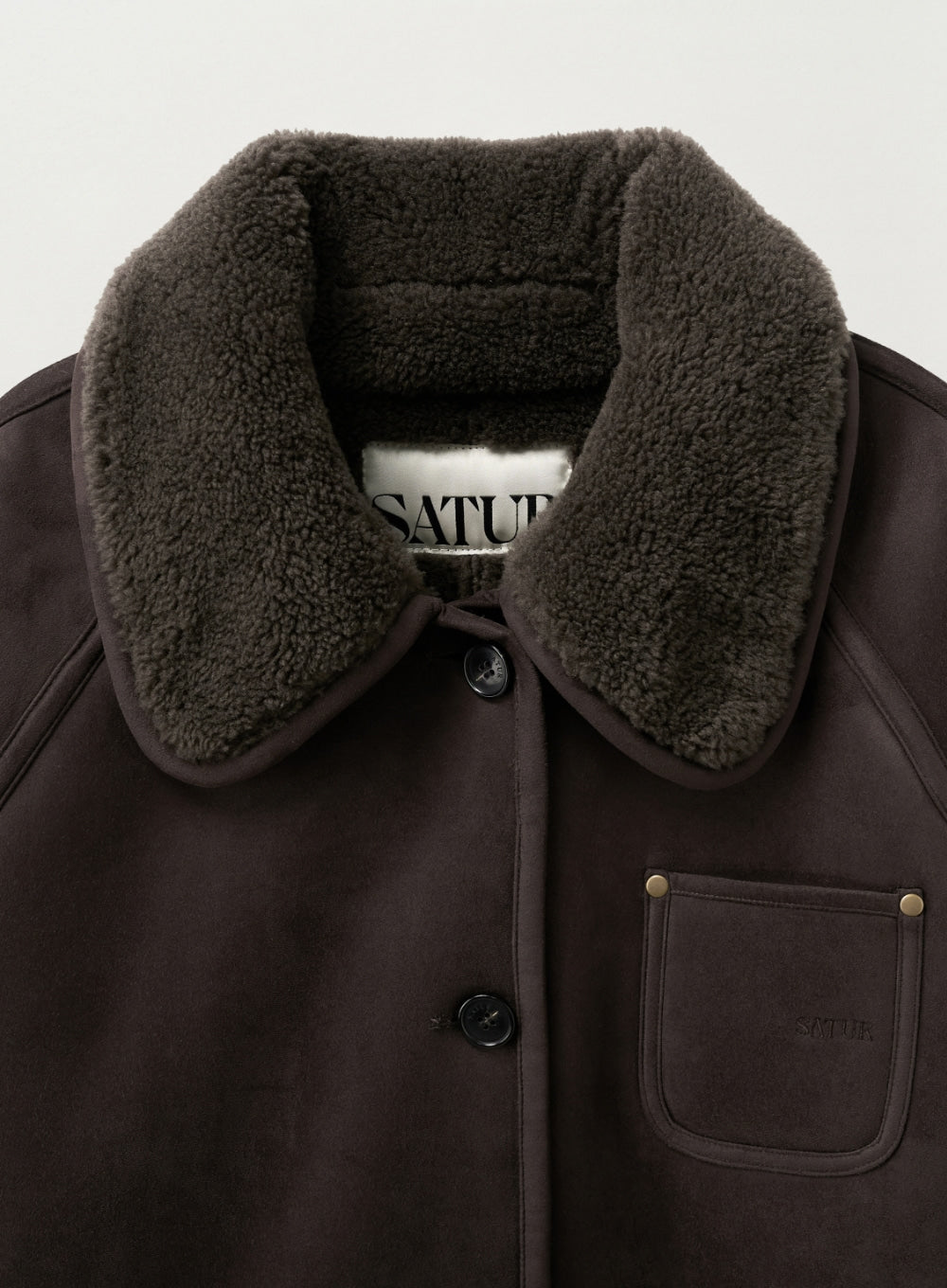 [satur] (W) Synthetic Shearling Loose Fit Jacket - Dark Brown