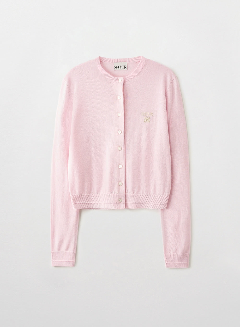 [SATUR] Loren Basic Crewneck Fine Cardigan - Pink