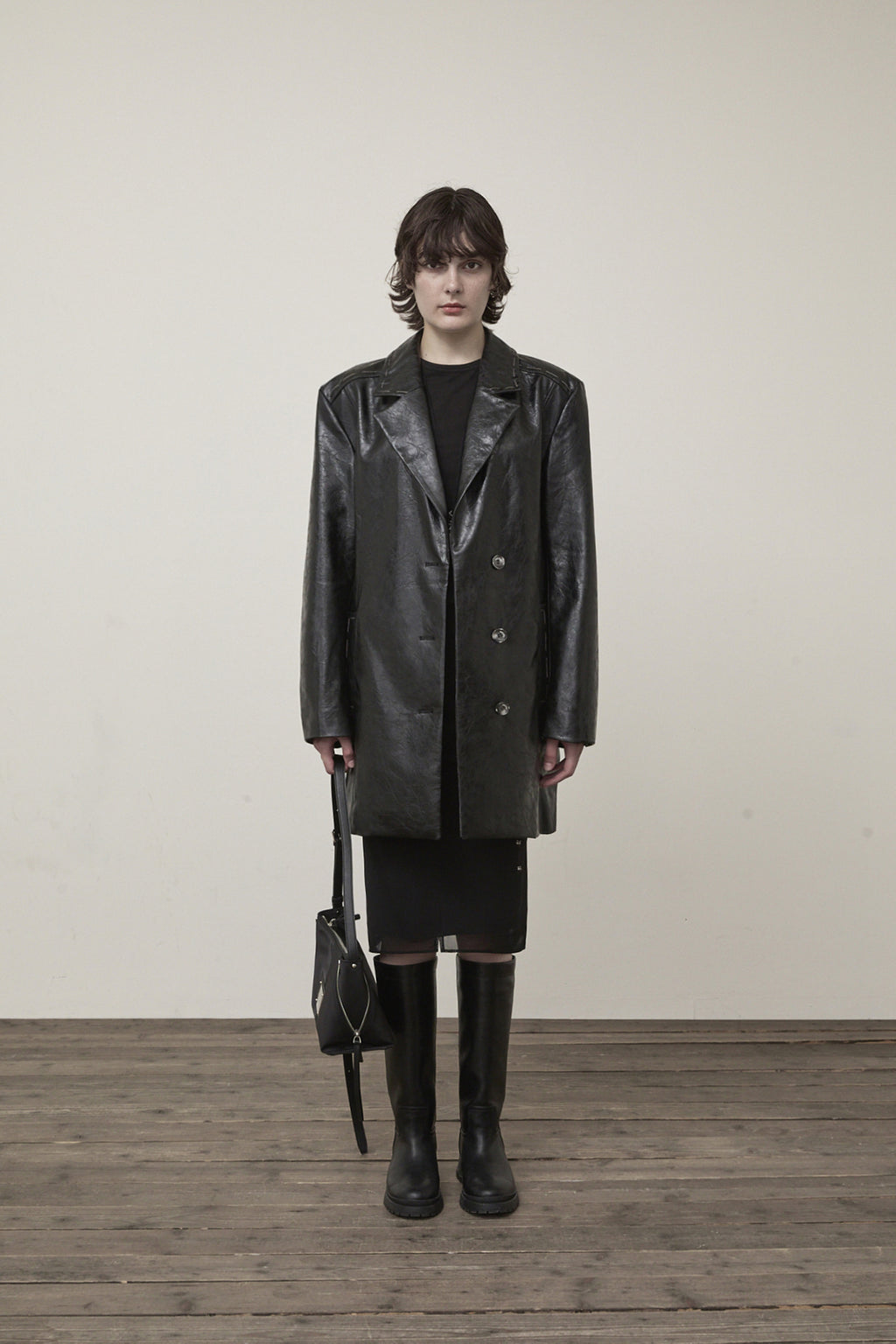 Matinkim Faux Leather Half Double Jacket IN Black