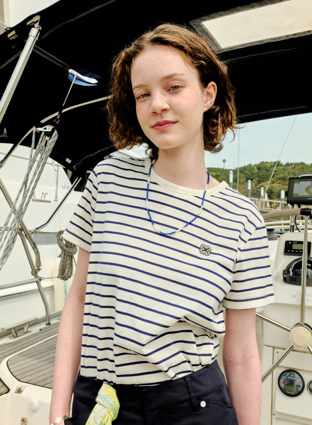 [satur] (W) All Day Cotton Stripe T-Shirt - Resort Cream